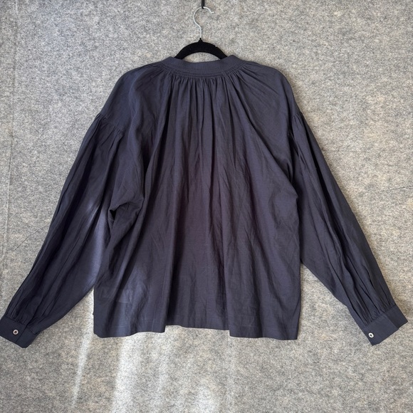 Madewell Shirred Long sleeves Flowy V-neck Navy Blue Blouse Size Large - Picture 7 of 12